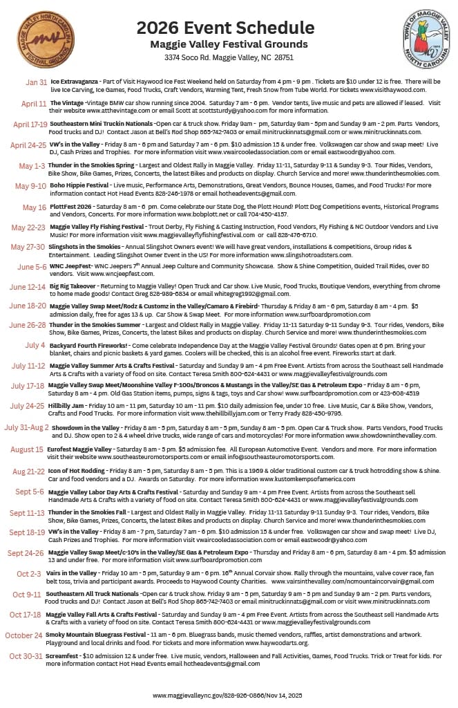 Festival Fairgrounds Maggie Valley NC 2026 Schedule