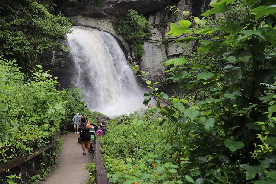 Looking Glass Falls visible from the highway just a short drive from High Hopes Cabin rental in Maggie Valley NC