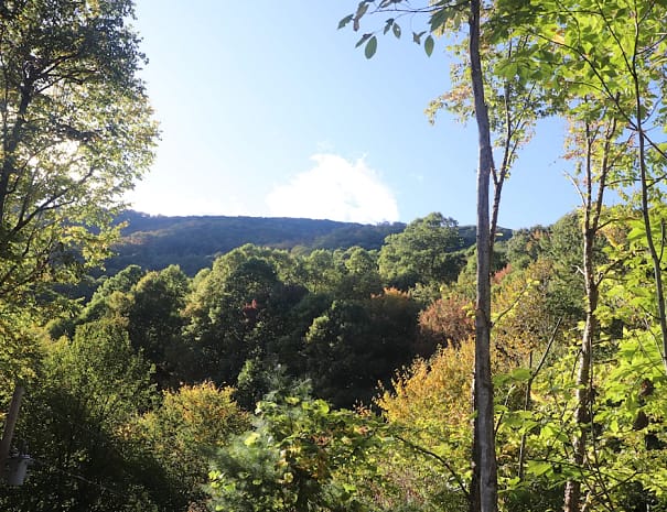Scenic Smoky Mountain view from front of High Hopes log cabin in Maggie Valley NC